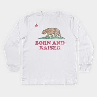 Born And Raised California Republic Flag Kids Long Sleeve T-Shirt